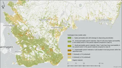 Map of hydrological classes in Southern Sweden