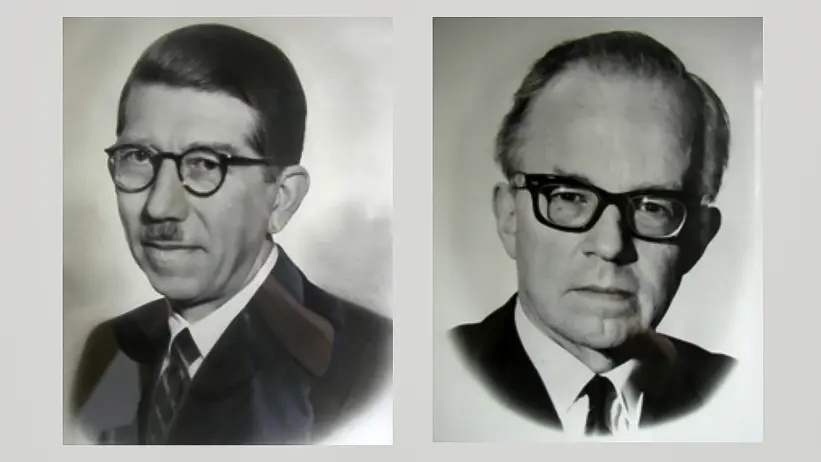 Historical, black and white portraits of two men.