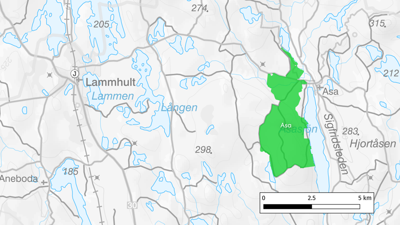 Karta som visar utbredningen av Asa försökspark