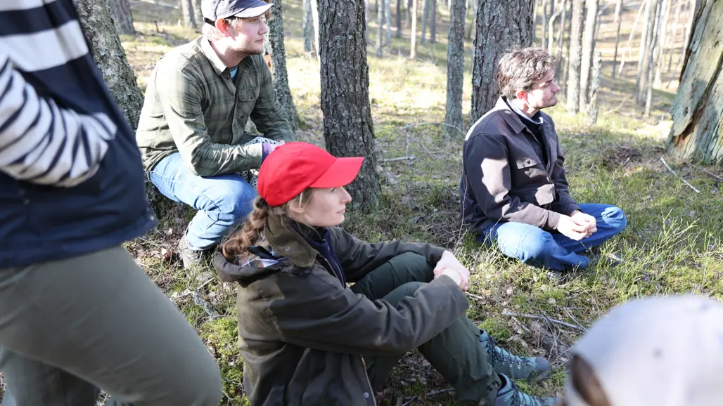 studenter sitter i skogen