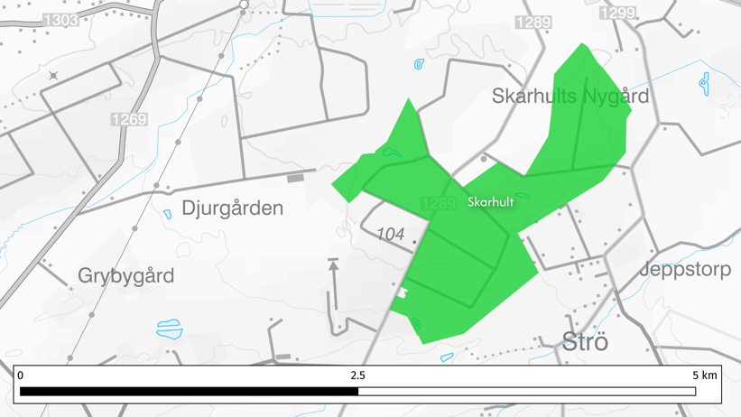 Karta som visar utberedningen av Skarhults försökspark