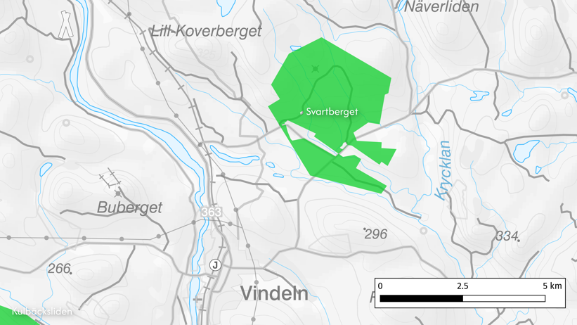 Karta som visar utbredningen av Svartbergets försökspark