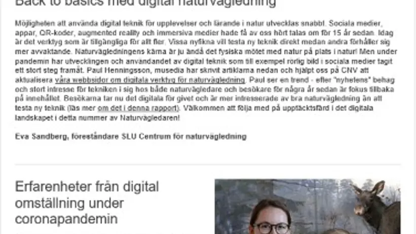Framsida för nyhetsbrevet Naturvägledaren